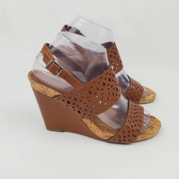 BCBG Brown Woven Leather Wedges - Picture 3 of 8